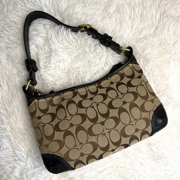 y2k COACH 2007 Black Brown Jacquard Hobo Signature Shoulder Bag - Picture 2 of 11